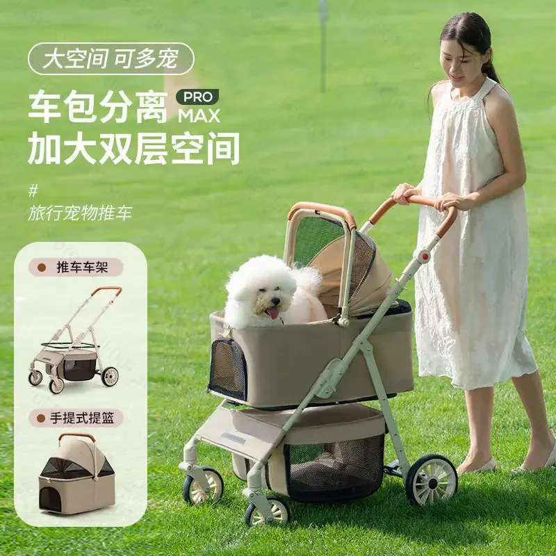 Medium Large Pet Stroller Lightweight Foldable Pet Cart for Dog Cat Outdoor Travel Use