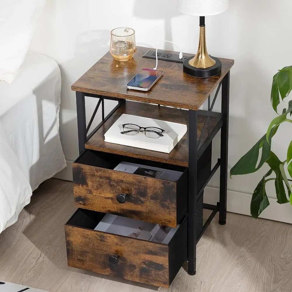 

Night Stand Set 2, Nightstand with Charging Station, End Tables Living Room with USB Ports and Outlets