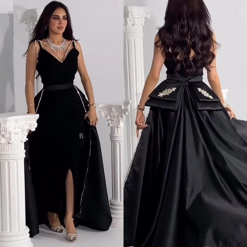 

Customized Elegant Sweetheart Spaghetti Strap A-line Floor Length Prom Dresses Rhinestone s Formal Occasion Gown бальное платье