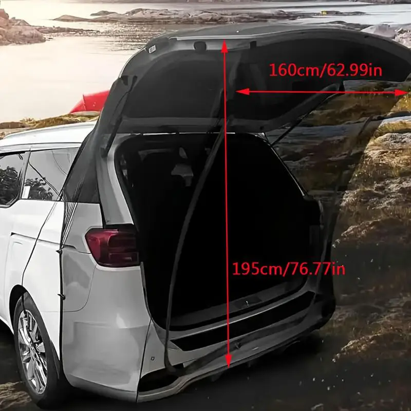 Car Trunk Net Breathable SUV Camping Anti-UV Cooler Net Breathable Magnetic Mesh Net Screens With Two-Way Zipper Travel UV Sun