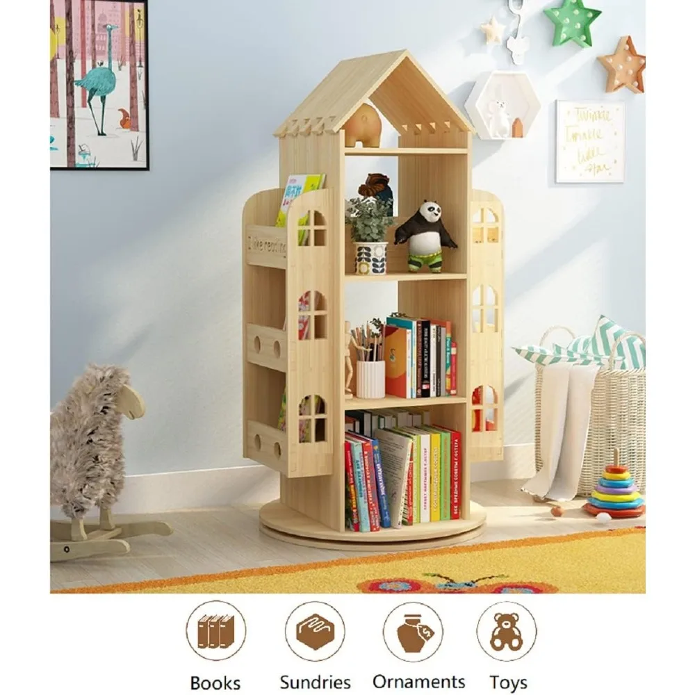 Heehee Rotating Bookshelf 360 Display Floor Standing Bookcase Storage Rack for Kids Children's bookshelf, Book Display Stand,