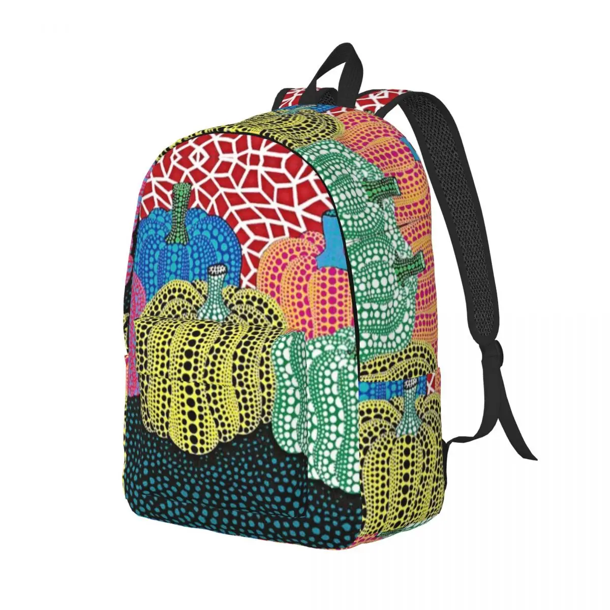 Mochila de lona con estampado de calabaza para hombre y mujer, morral personalizado de tres lunares, impermeable, para colegio universitario, Yayoi