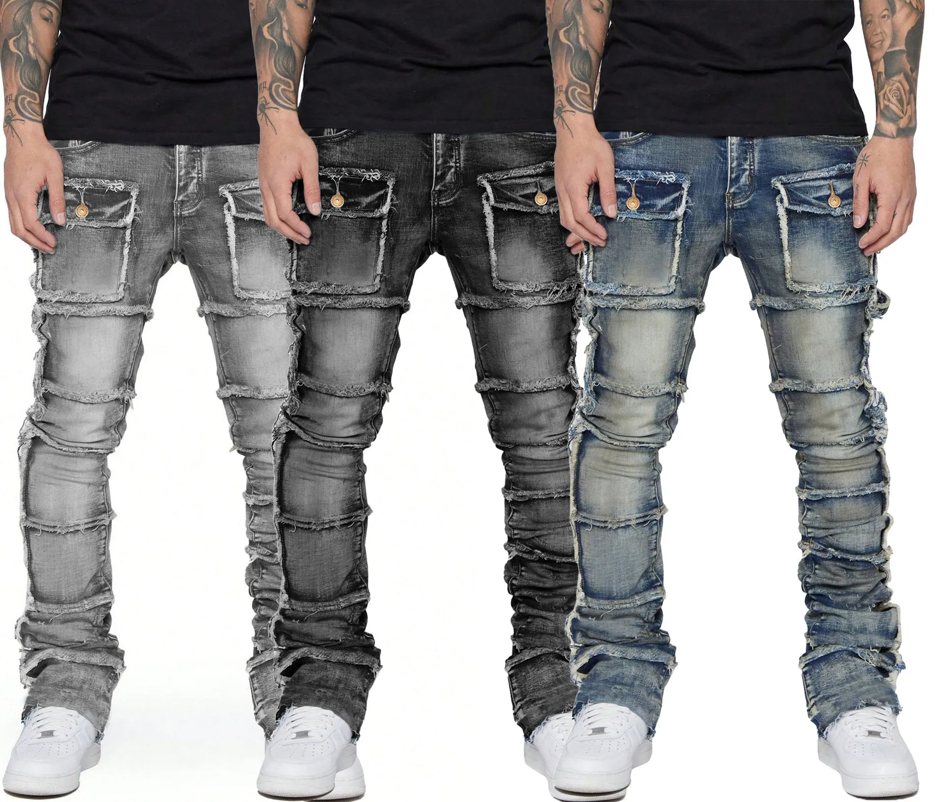 

Men Jeans Denim Long Pants Flare Pant Hole Sheath High Waist Casual Punk Gothic Streetwear Straight Trousers Autumn Winter