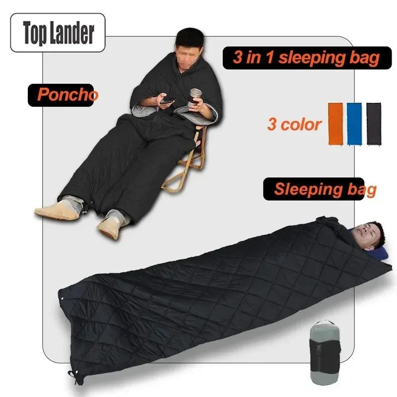 3 In 1 Tourist Sleeping Bag Poncho Quilt Blanket Camping Sleeping Bags Gears For Outdoor Camp Trekking Backpacking Tourism