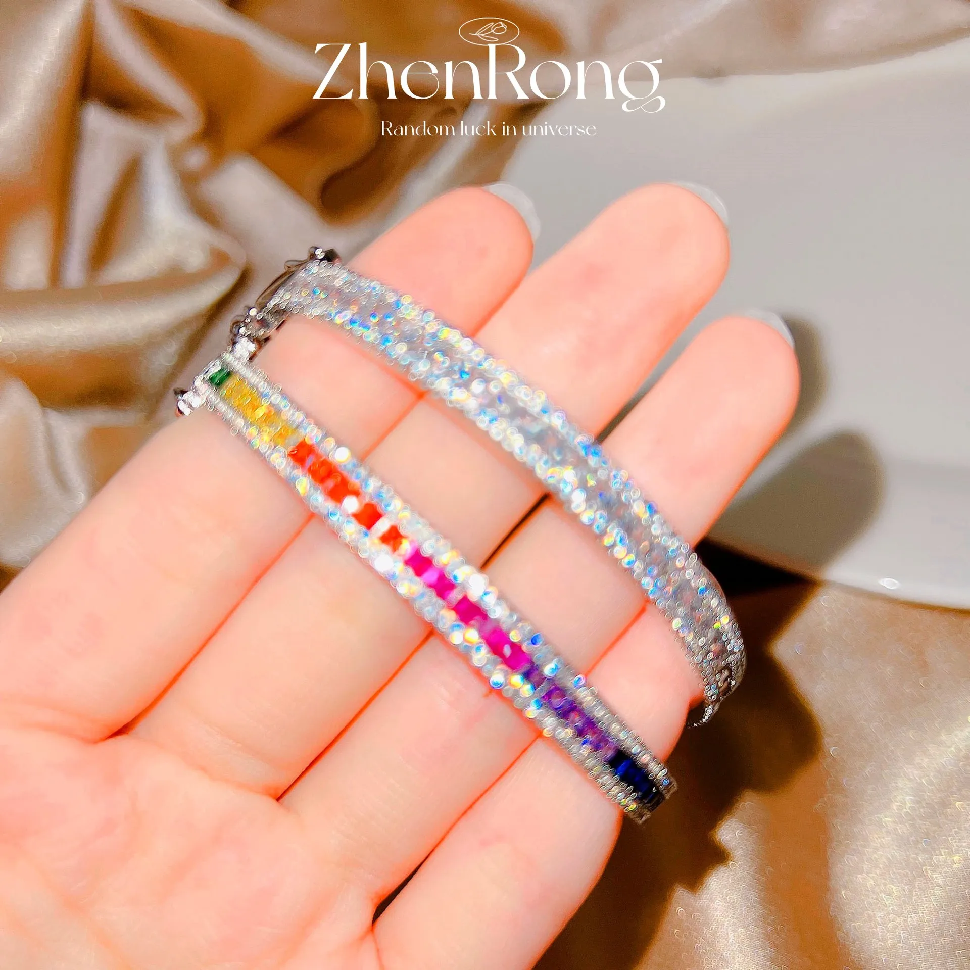 Luxury Rainbow Tourmaline Women\'s Bracelets Full of High Carbon Diamonds Bangles Female Fine Jewelry Bright Wedding Party