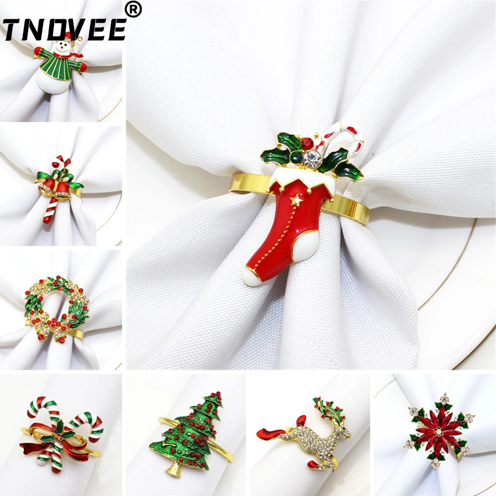 

6Pcs Christmas Napkin Rings Xmas Deer Wreath Napkin Rings Holders for Christmas Wedding Receptions Home Dinning Table Decor