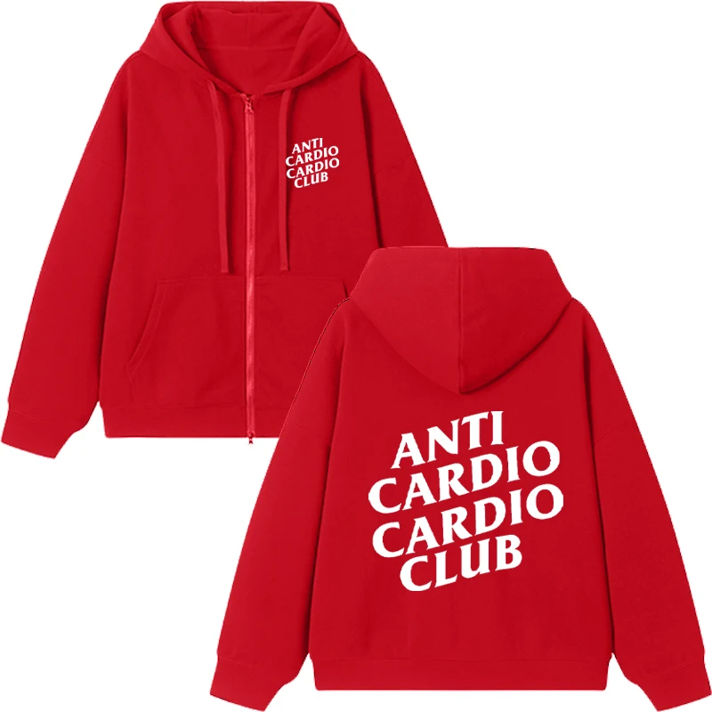 Anti Cardio Club Double Sided Letter Printed Zipper hoodie Men women Sweatshirt Autumn and Winter Fashion streetwear Fleece Coat