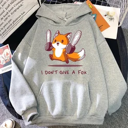 Cute I Don't Give A Fox Cute Animal Kawaii Hoodie Loose Fleece Pullover Hip Hop Hoodies Streetwear Cartoon Women Men Sweatshirts