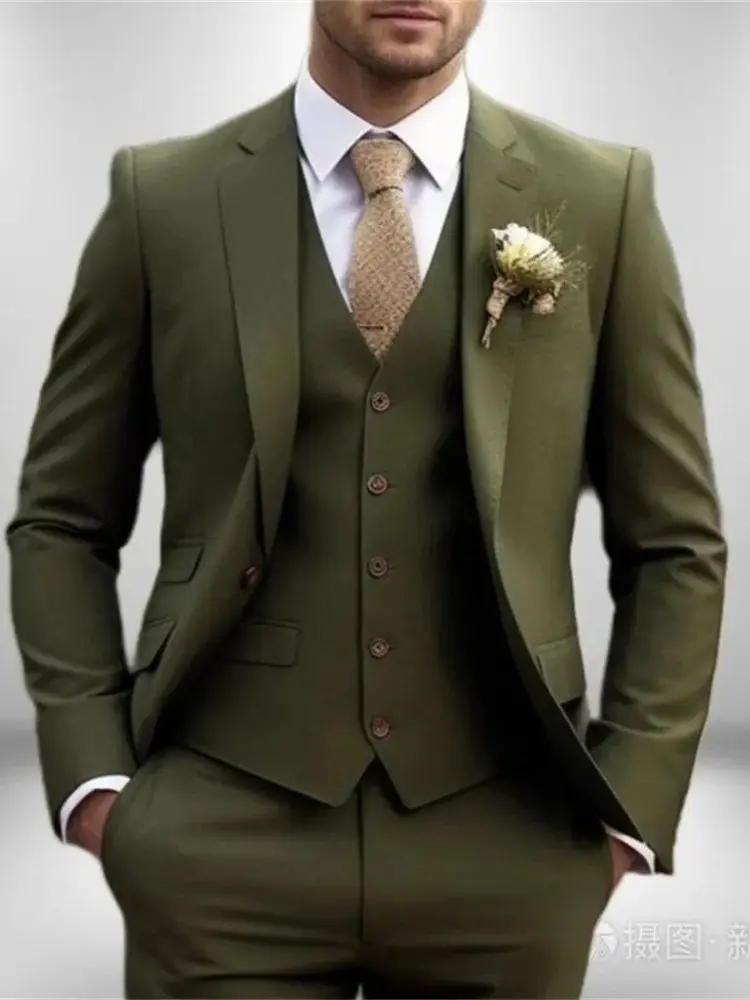 New men's three piece jacket, trousers and vest custom fit men's wedding bridegroom best man Tuxedo Suit