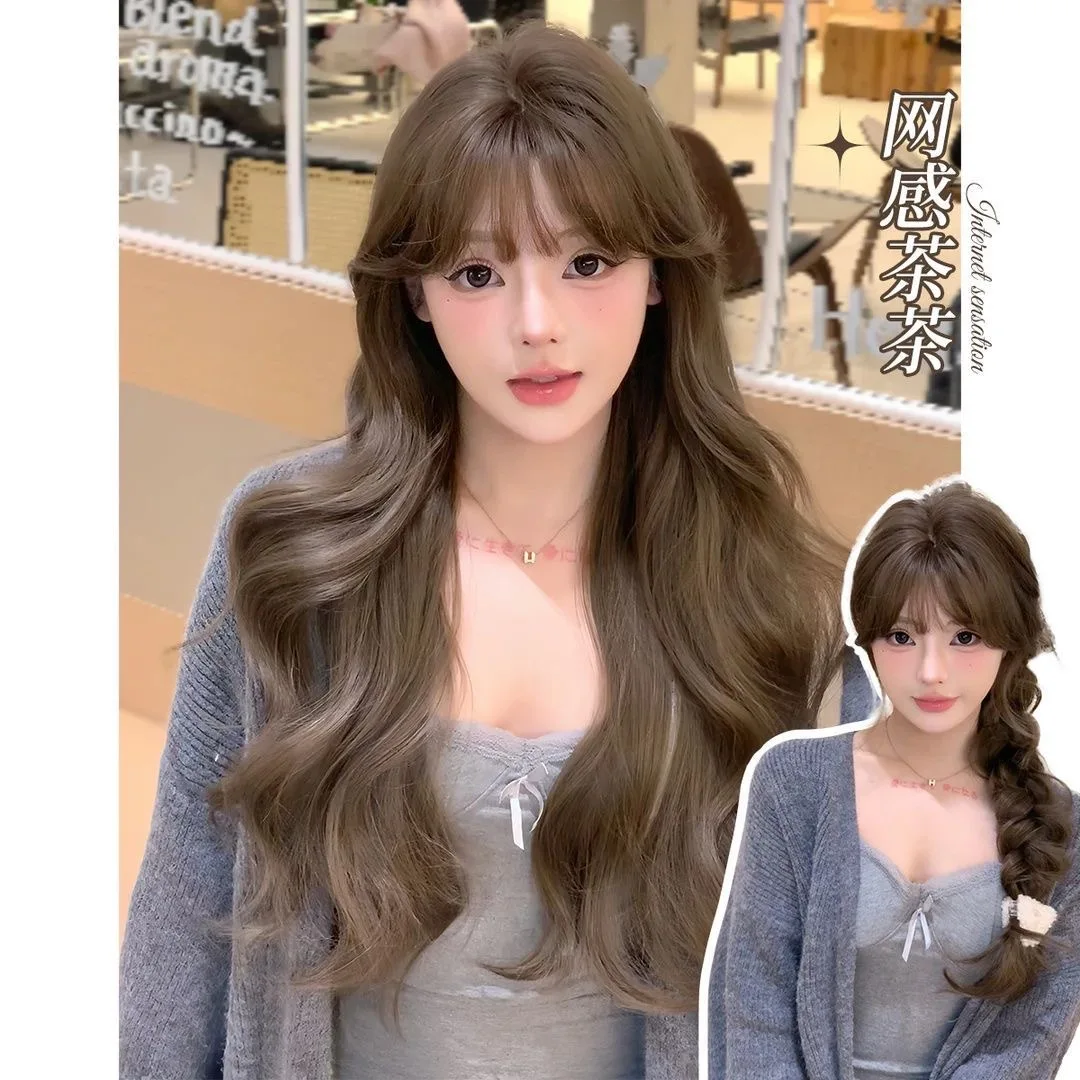 

Synthetic Wig [Net Feel Chacha] Women's Wig, Cold Brown Color, Korean Style Big Wave, Full Volume, Face-Shaping, Fake Hair