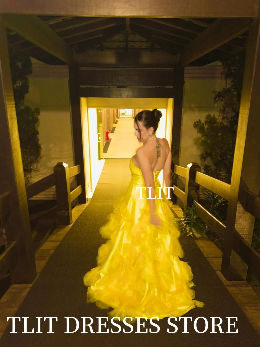 TLIT elegante amarillo claro A-Line vestido de noche de satén de seda cariño vestidos de graduación flores CorDresses personalizado فسات