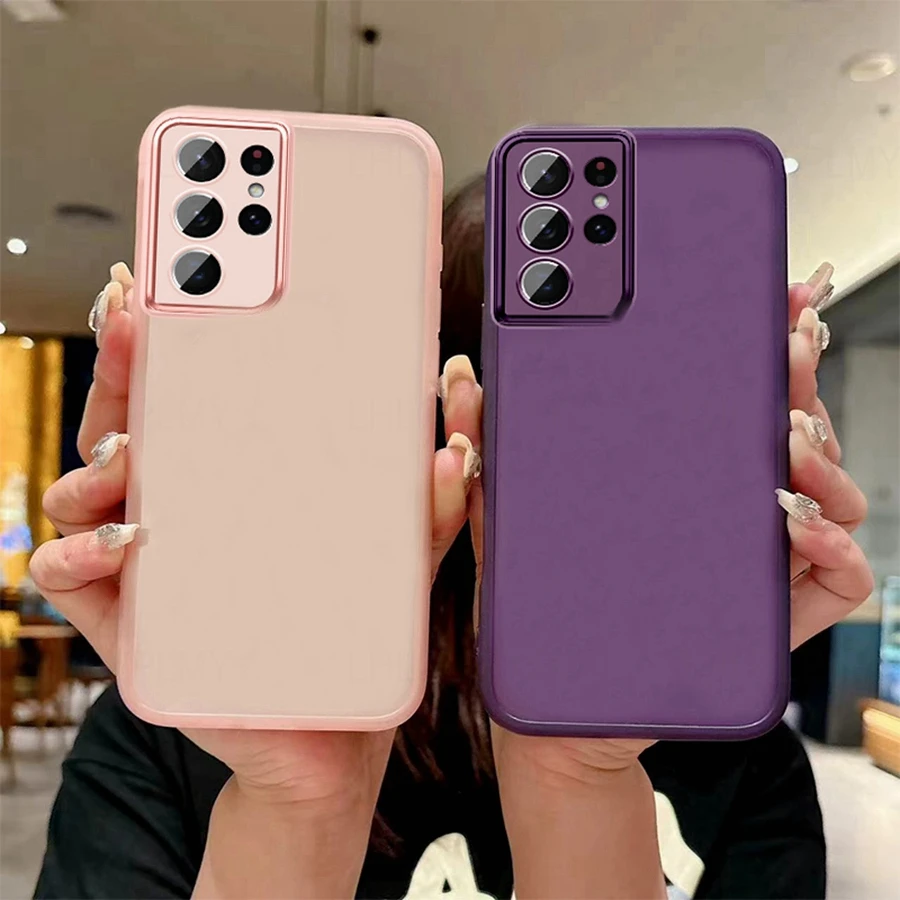 Transparente Telefon Weiche TPU Fall Für Samsung Galaxy S21 S22 S23 S24 Plus Ultra FE Kamera Objektiv Schutz Film Abdeckung