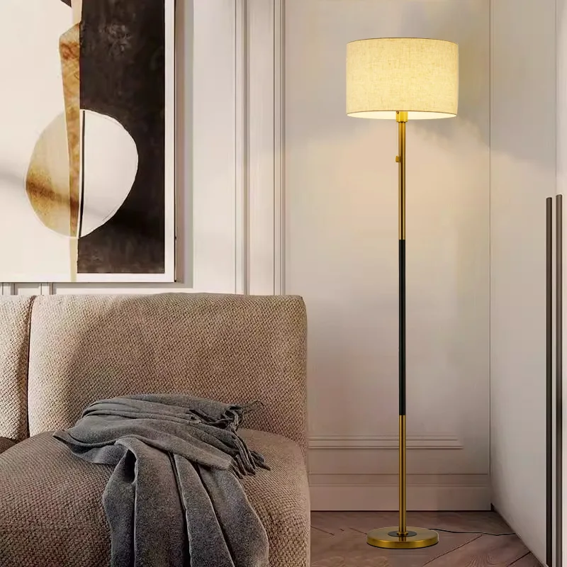 Retro LED Floor Lamp Linen Lampshade Living Room Bedroom Bedside Light Sofa Side Home Decor Lighting Atmosphere Standing Lamps