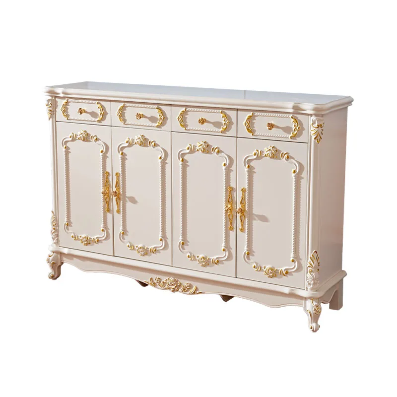 European shoe cabinet white solid wood carving flower gold four door shoe cabinet foyer cabinet porch cabine living room large