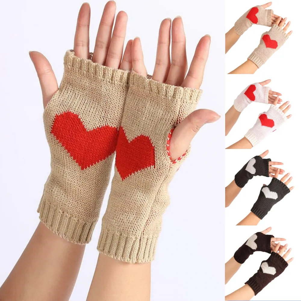 

Women Fingerless Gloves Hand Warmer Winter Glove Girls Arm Crochet Knitting Goth Lolita Heart Mitten Warm Cosplay Gloves 1 Pair