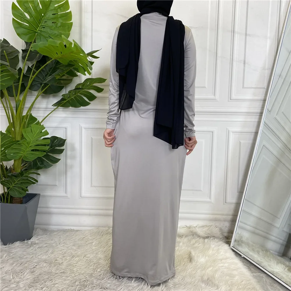 UNI nuevas mujeres musulmanas dentro unirse Vestido Medio Oriente Dubai Abaya Turquía Kaftan ropa islámica Mujer árabe Vestido de Color sólido