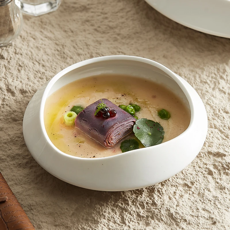 Plato frío Irregular de cerámica blanca, vajilla de forma especial para Hotel, Club, restaurante, tazón de sopa de comida occidental para el hogar