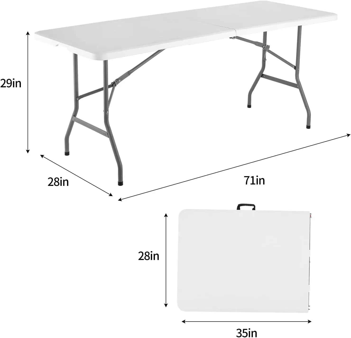 6ft Plastic Folding Table, Outdoor Indoor Heavy Duty Portable Fold-in-Half Table w/Handle, Lock for Camping, Party, Picnic