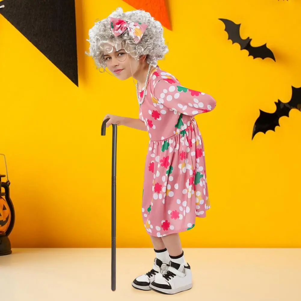 Kinder Cosplay alte Dame Kleid Kinder alte Dame Großmutter Cosplay Kostüm Set mit Perücke Rohr Brille Bogen bunt für Halloween