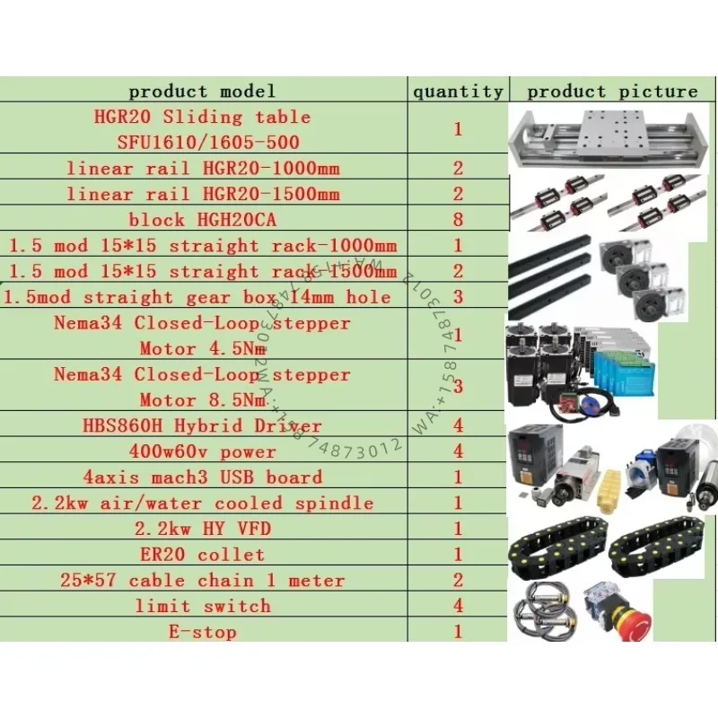 

3axis 4 Aixs CNC Complete Kit Linear Guide Ball Closed Loop Motor Spindle Cable Chain Rack Gear Box For Router Parts