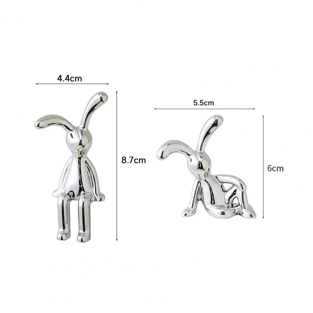 2Pcs Electroplating Rabbit Statue Long Ear Bunny Figurine Adhesive Sitting Rabbit Model Statue Car Dashboard Christmas Gift
