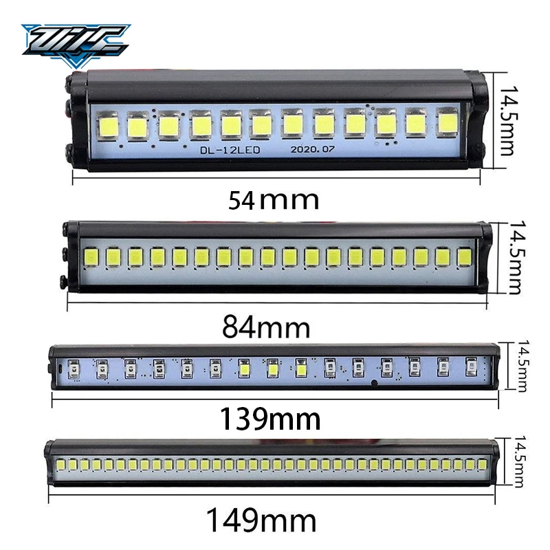 Bright LED Roof Light Bar, 54‑149.5mm Adjustable Spotlight For 1/10 Traxxas TRX4 TRX6 G63 Axial SCX10 D90 RGT Upgrade Parts