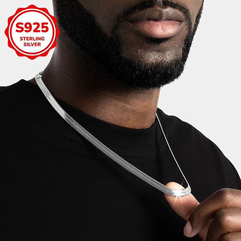 

925 sterling silver trendy and versatile hip-hop flat snake chain, snake bone chain men's necklace, exquisite gift for men