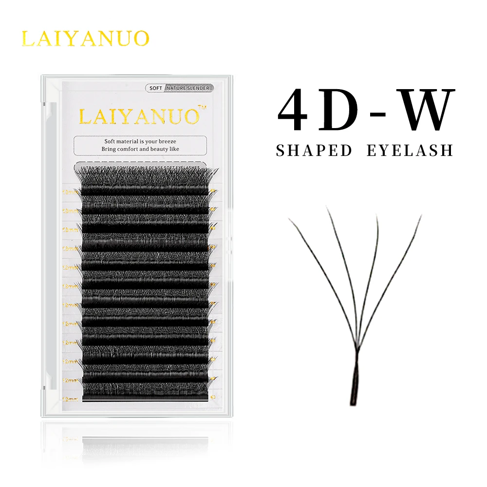 LAIYANUO 4D W Shaped Bloom Automatic Flowering Premade Fans Eyelashes Extensions Natural Soft Light High Idividual Lashes