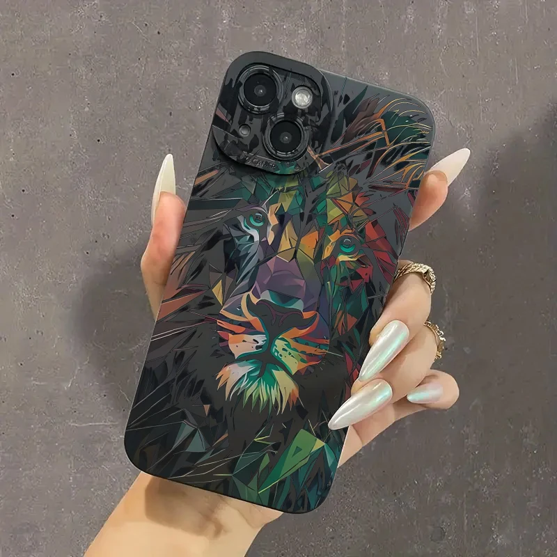 Colorful Lion Pattern Phone Case For iPhone 15 Cases iPhone 14 13 12 11 Pro Max XS X XR 7 8 14 Plus 15 Shockproof Silicone Cover