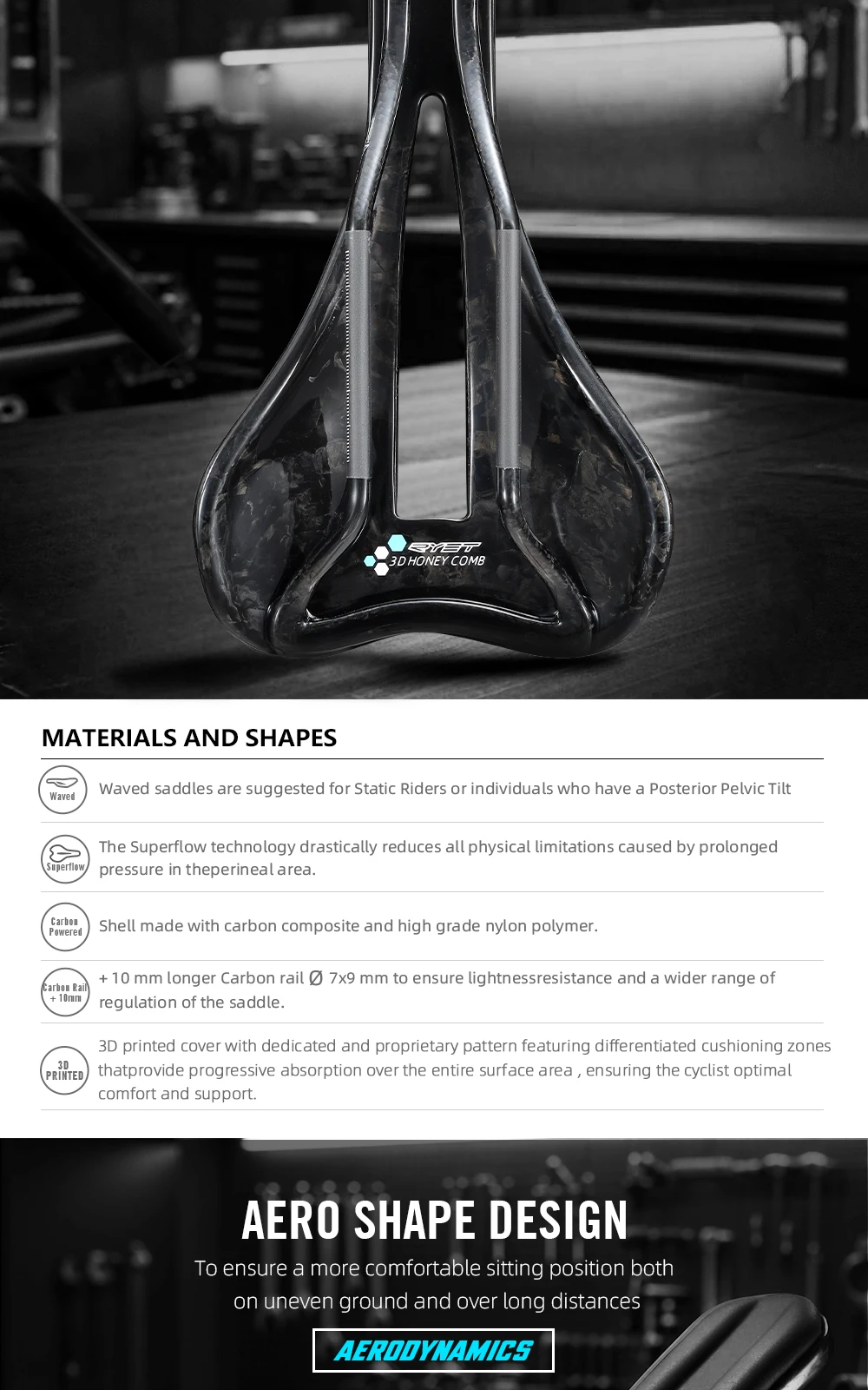 RYET RT05S 3D-Gedruckter Carbon-Fahrradsattel 143mm/155mm 7*9 EVA Triathlon Rennrad MTB Gravel Radsitz Ergonomischer Fahrradsitz – Detail 8