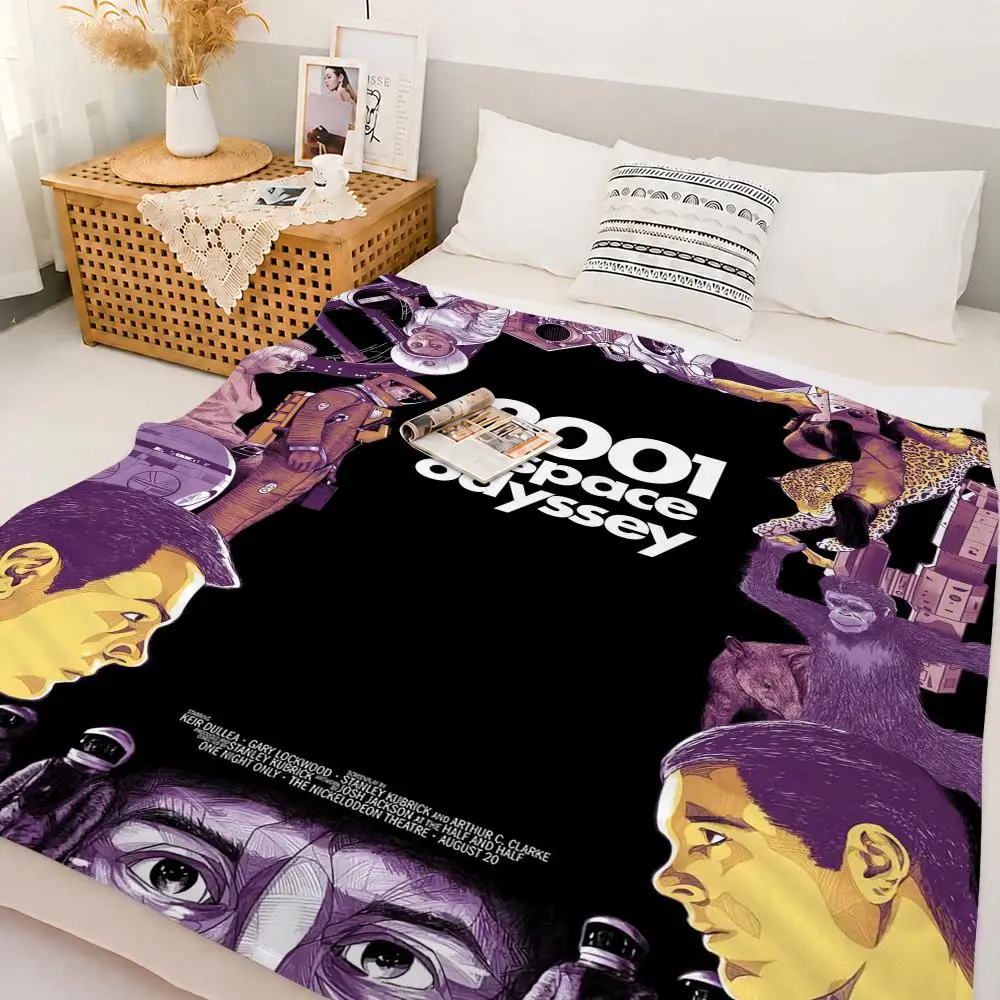 Futuristic Movie 2001: A Space Odyssey Throw Custom Printed Flannel Fleece Blanket for Sofa Bed Office Travel & Camping
