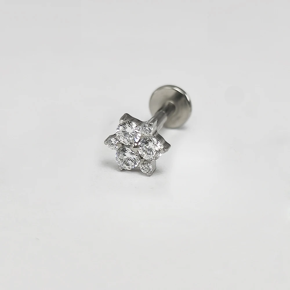 Zircon and Opal Titanium Piercing Ear Studs, 16G