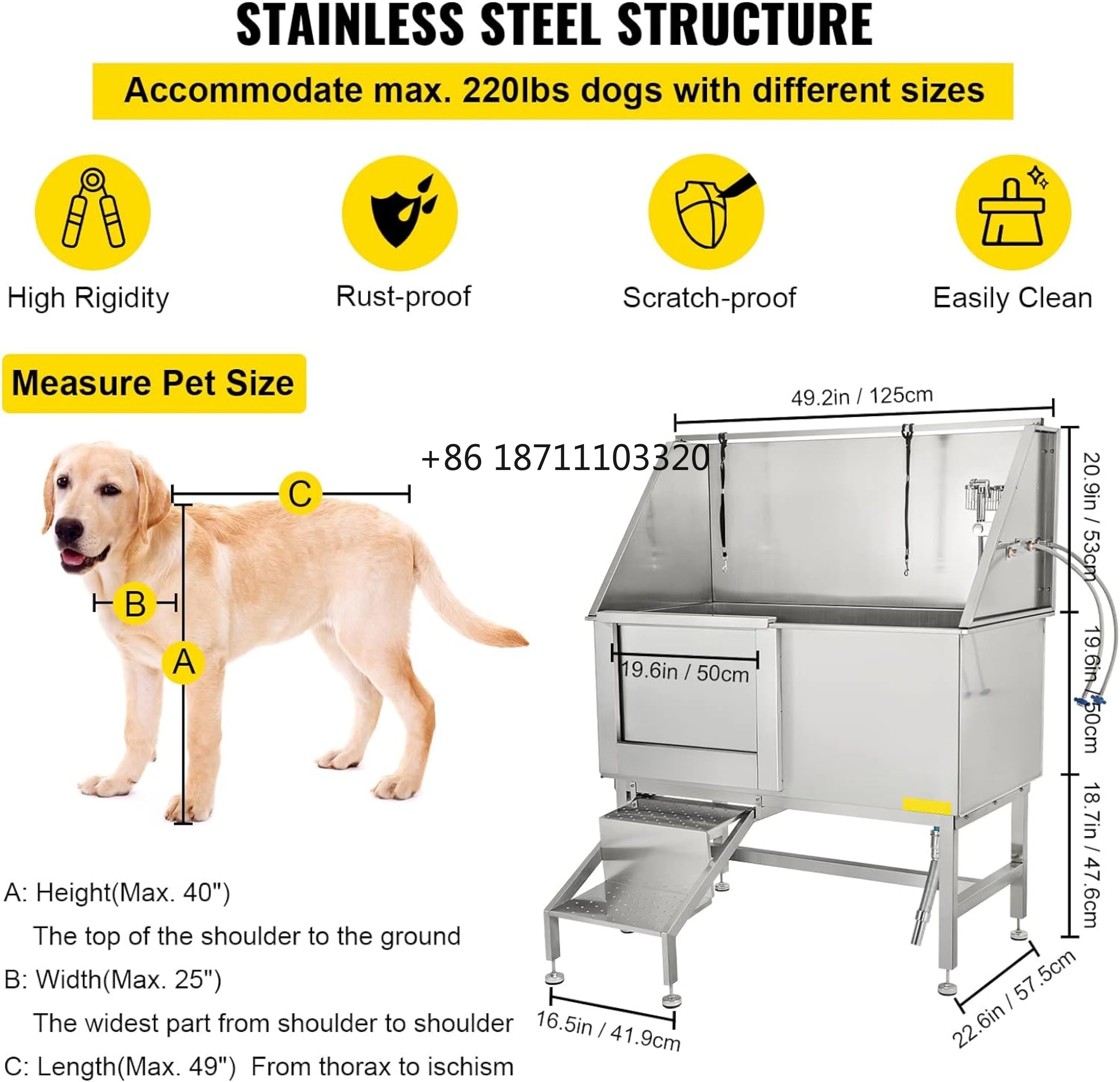 

Dog Grooming Tub Professional Stainless Steel Pet Dog Bath Tub With Door Faucet & Accessories Dog Washing Station Bathtub