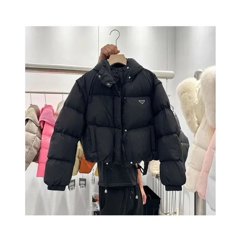 Parkas de dos prendas de diseño para mujer, chaqueta cálida acolchada de algodón con capucha de corte corto, abrigo de pan, novedad de 2024