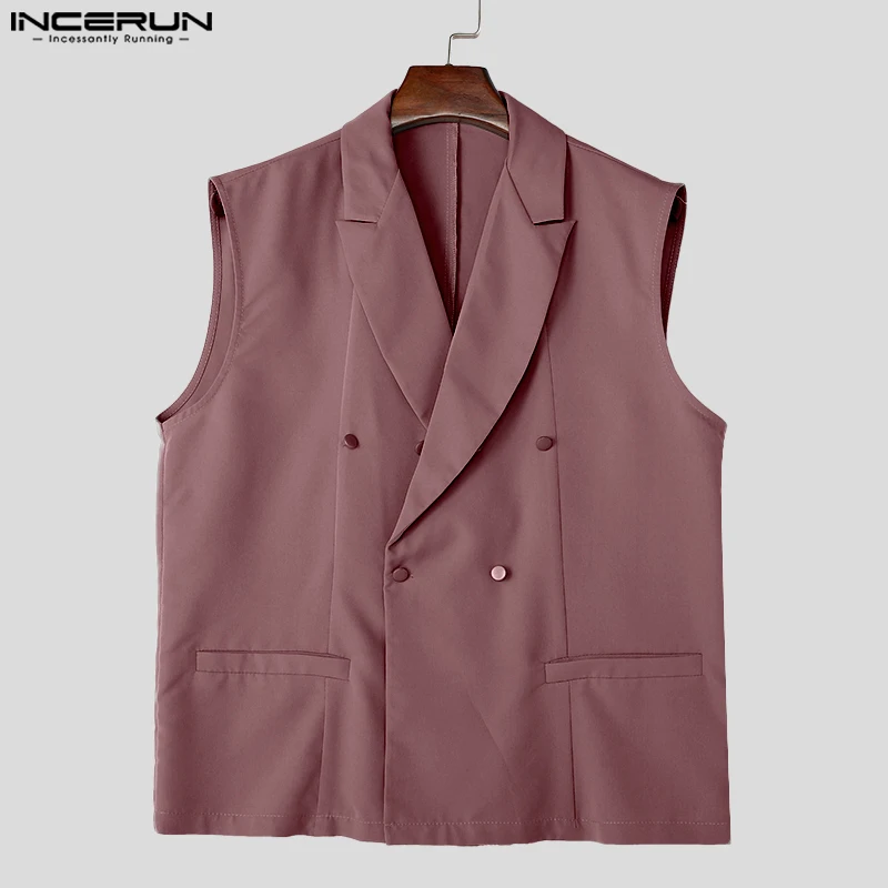 2024 INCERUN American Style Solid Color Sleeveless Sets Casual Insert Pocket Two-piece Suits Street Fashion Oversize S-5XL