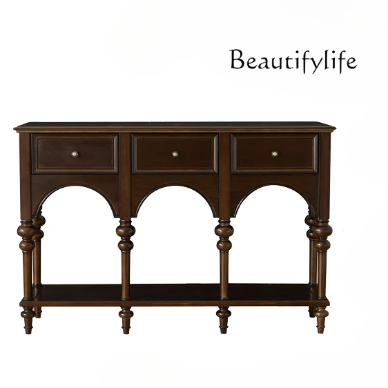 

French Retro Entrance Cabinet Post-Modern Simple Hallway Decoration Storage Light Luxury Solid Wood Console Tables