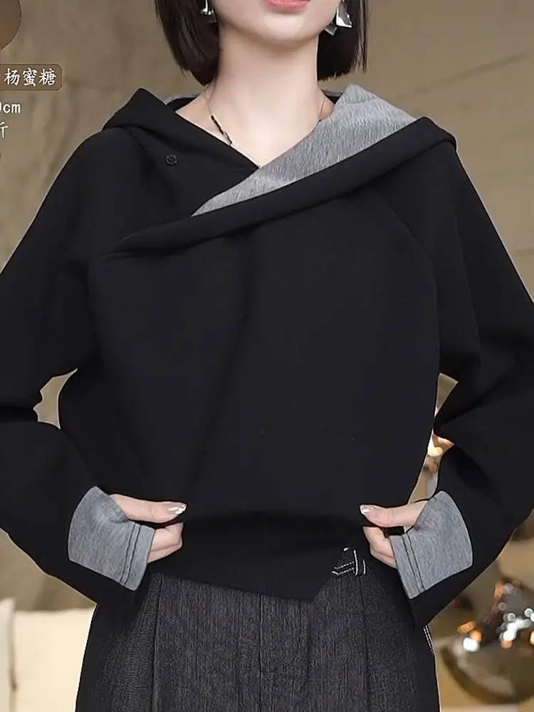 Female Top Black Loose Hoodies Spring and Autumn Women's Hooded Sweatshirts Baggy Aesthetic Coat High Quality New in 2025 Trend