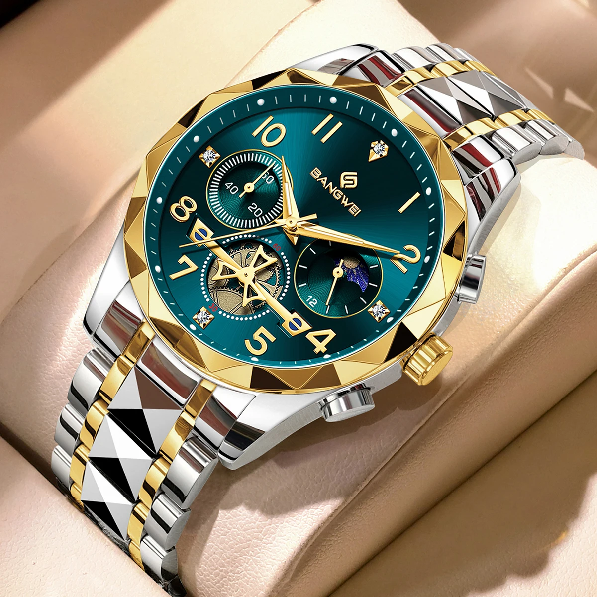 

Bangwei Luxury Man Wristwatch Chronograph Waterproof Luminous Men Watch Stainless Steel High Quality Sport Men's Quartz Watches