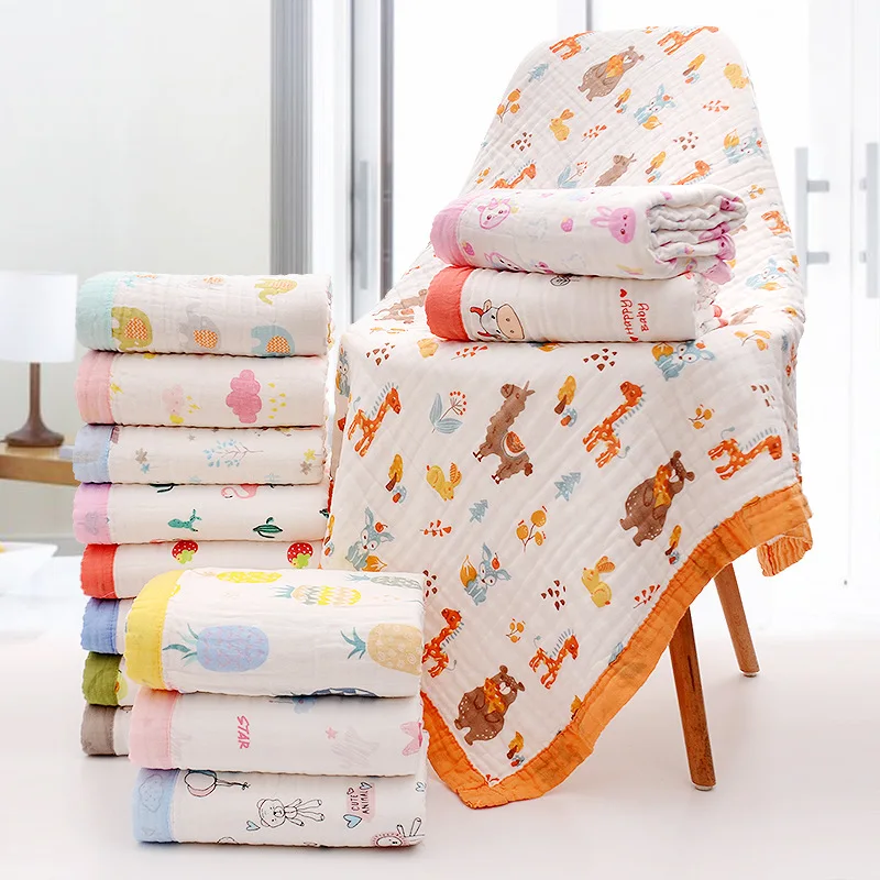 Wide Brimmed Baby Bath Towel Six Layers of Gauze Class A Washed Cotton Wide-brimmed Printed Cotton Gauze Baby Bath Towel