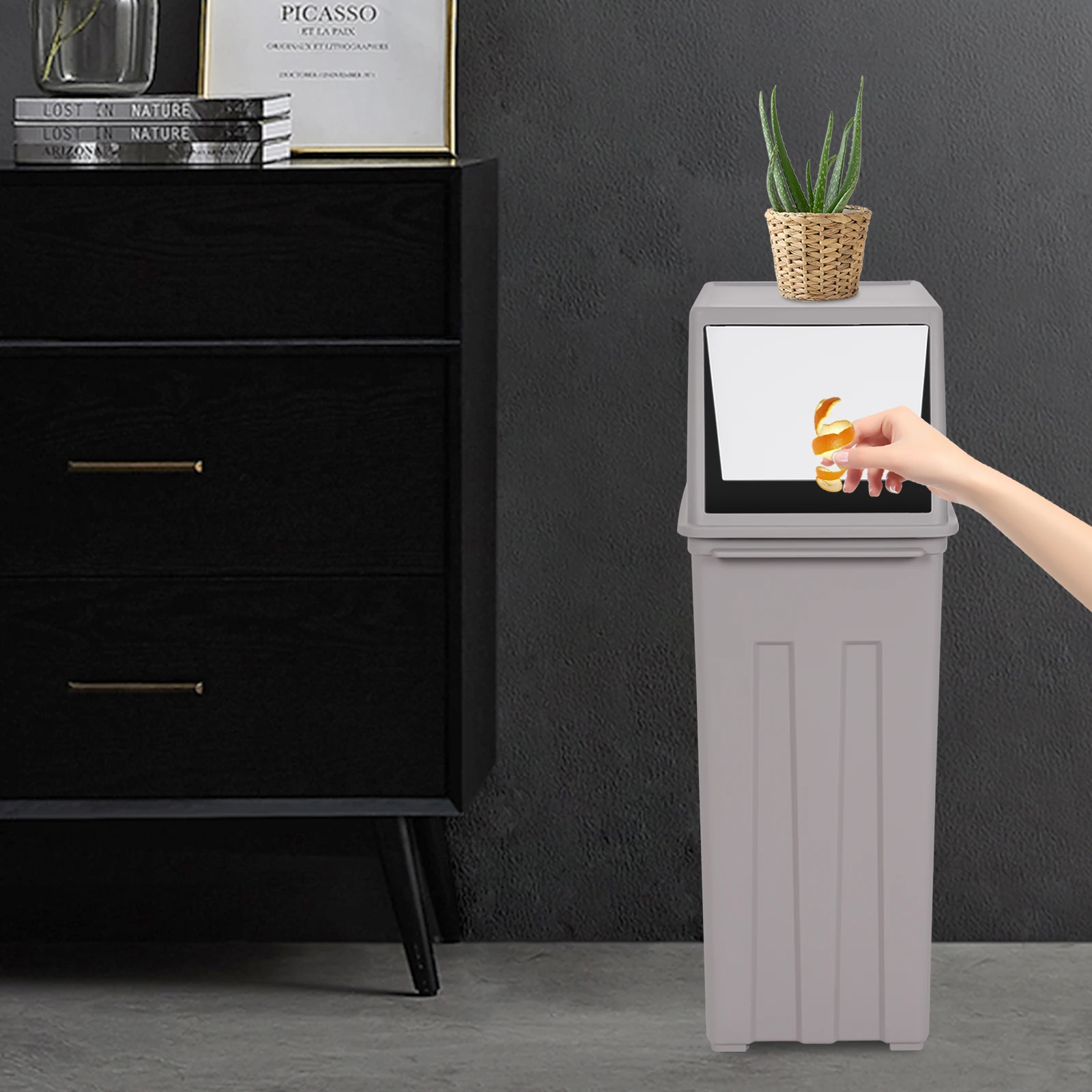 

Grey 8-Gallon Trash Can(Stylish&Easy To Clean) - Elegant Grey+Striped Pattern&Blends Into Various Places(Modern Style)