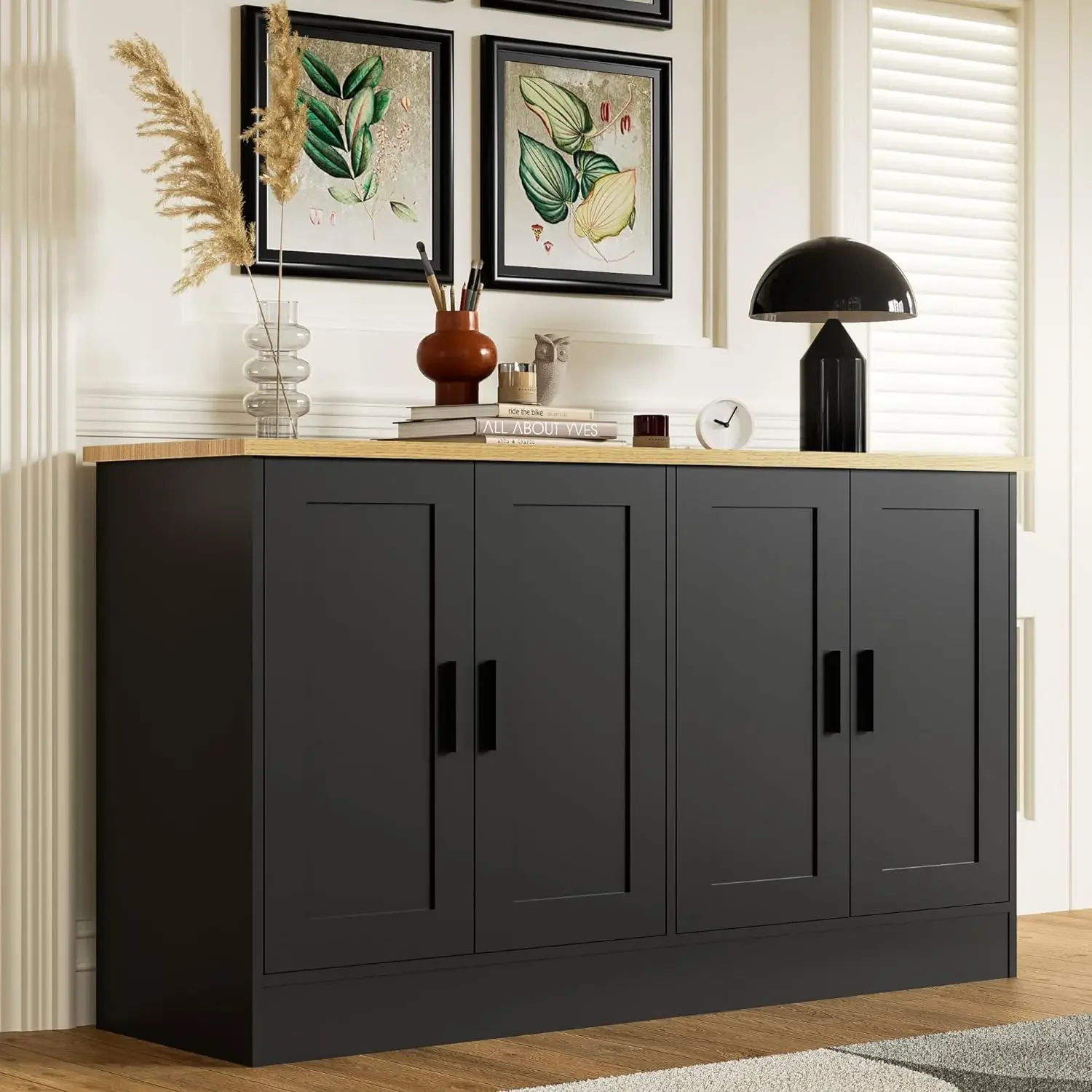 4-door buffet cabinet, coffee bar cabinet with adjustable shelves, suitable for living room and kitchen