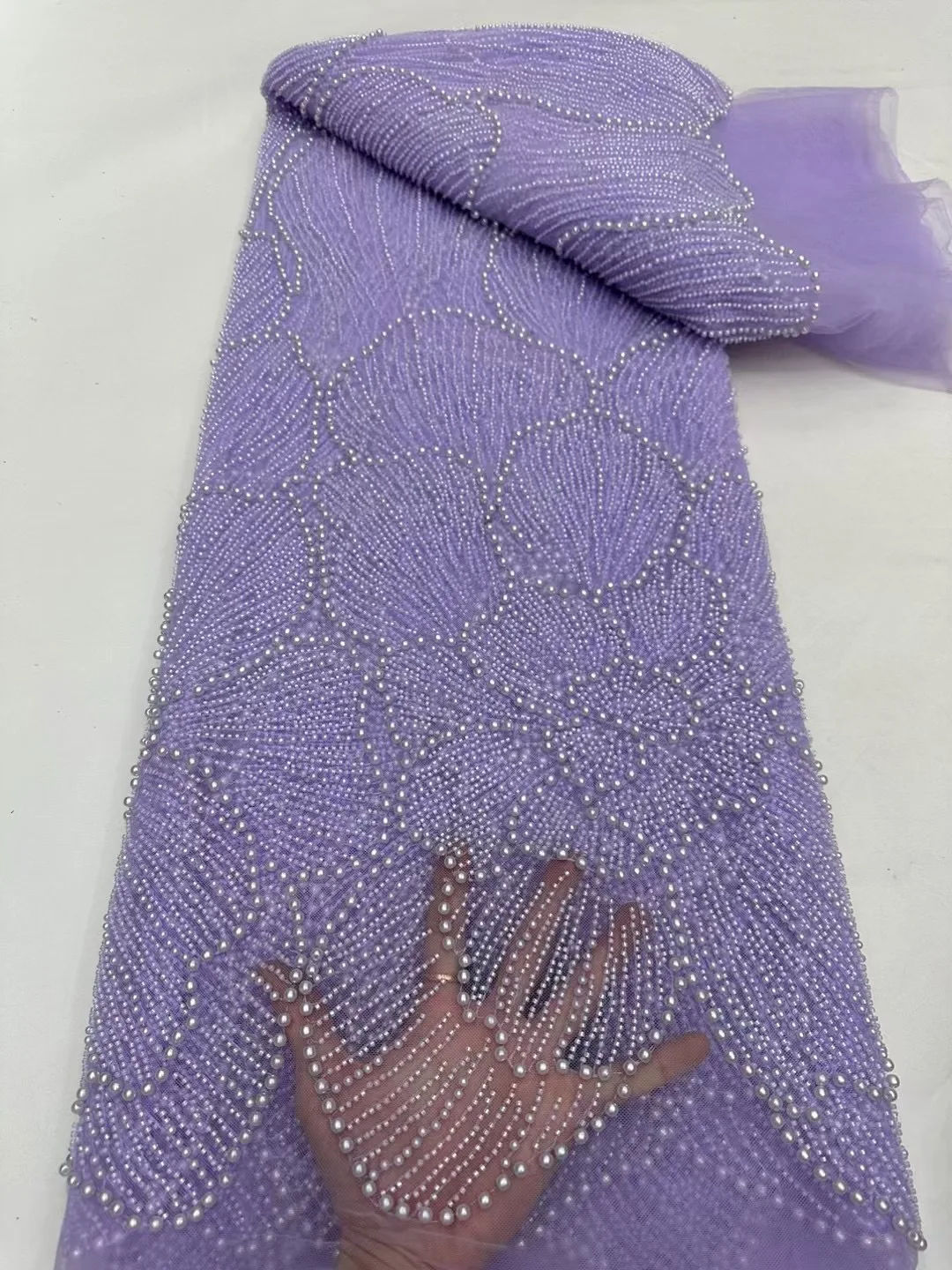 African French Tulle Mesh Beaded Lace Fabric High Quality 2026 Nigerian Mesh Lace Luxury For Women Wedding Dresses  5yards