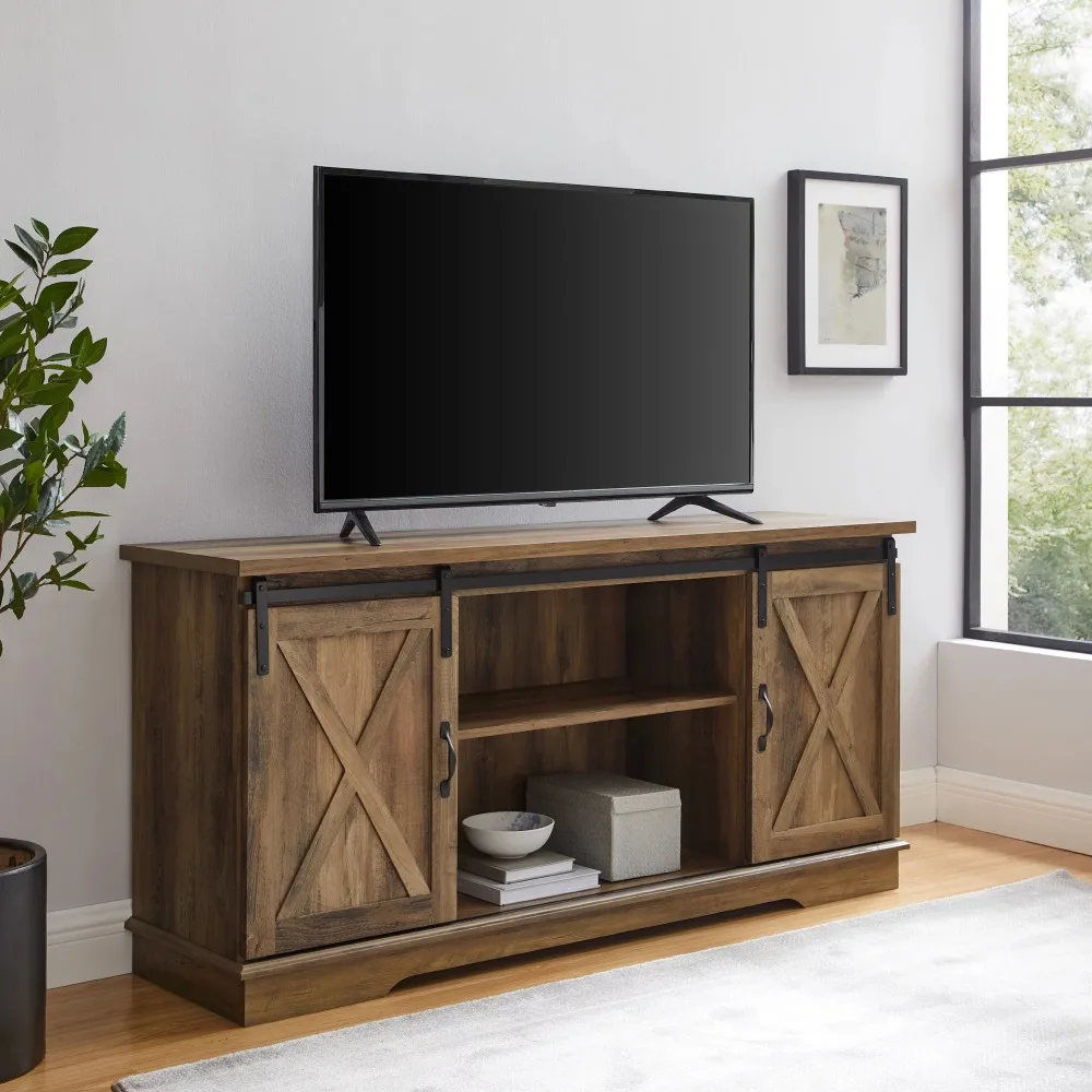 

Sliding farmhouse barn door TV stand for living room TV cabinets up to 65 inches, recycled barn wood