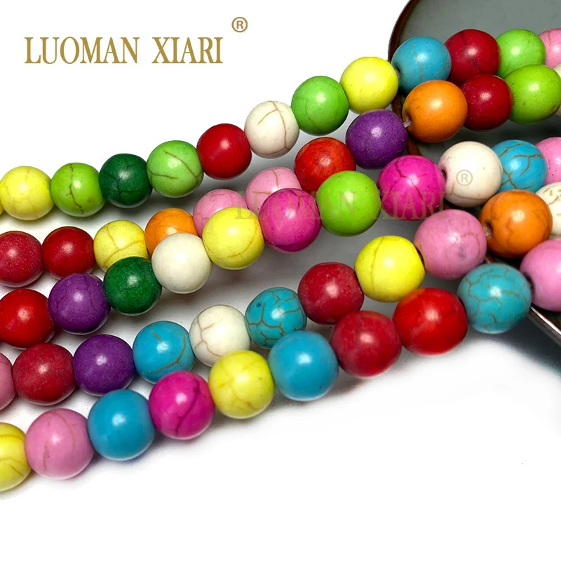 Natural Stone Beads Colorful Turquoise Round Howlite Spacer Beads for Jewelry Making DIY Bracelet Handmade Materials 4 6 8 10MM