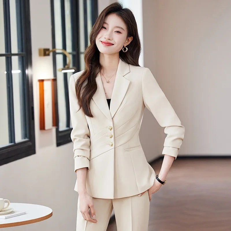 

Высококачественный профессиональный костюм для женщин, весенне-осенний элегантный рабочий костюм для менеджера отеля, официальный костюм с ощущением изысканного материала