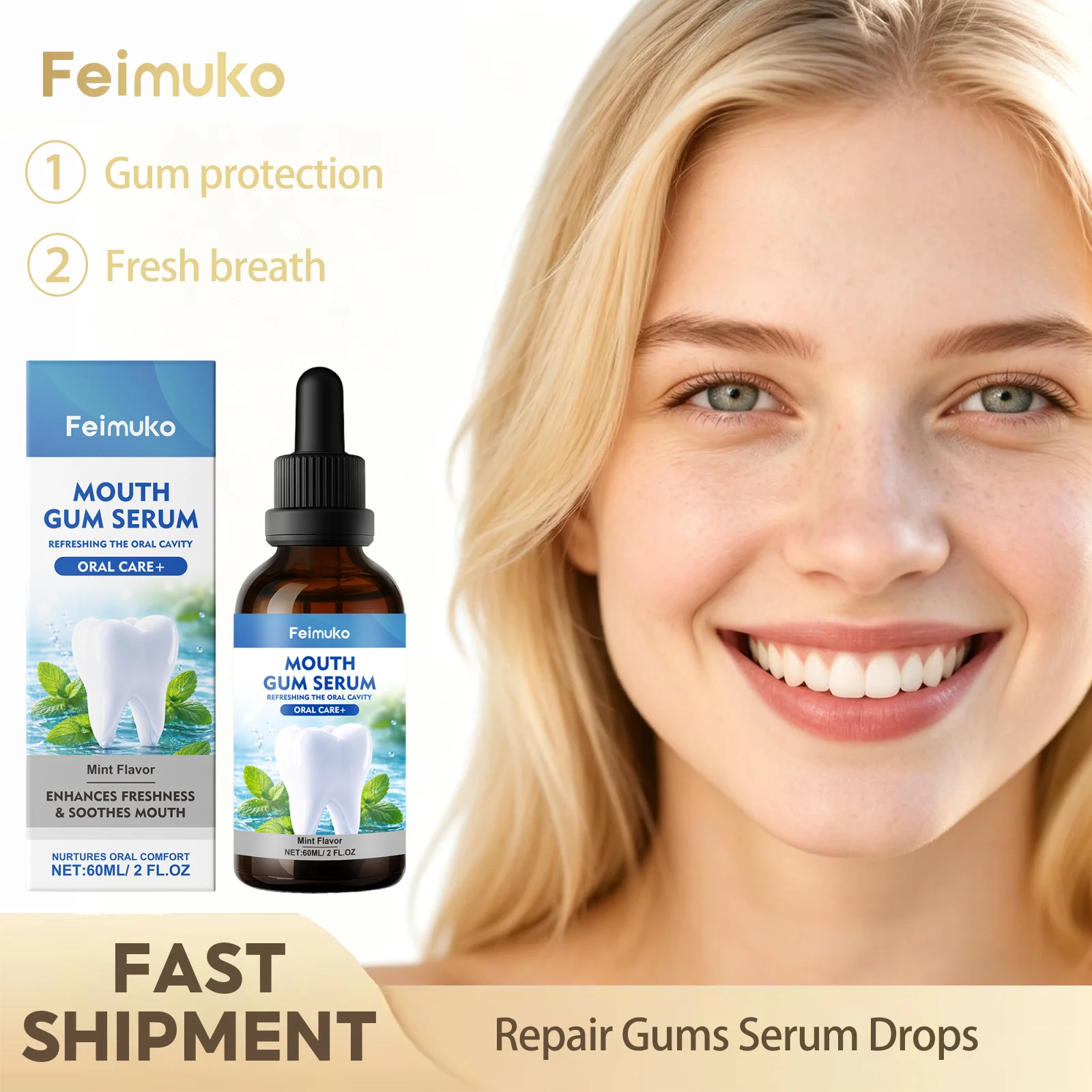 Feimuko Repair Gums Serum Drops Gentle Oral Care Help Relieve Tooth Sensitivity Support Teeth Cleaning Protect Damaged Teeth