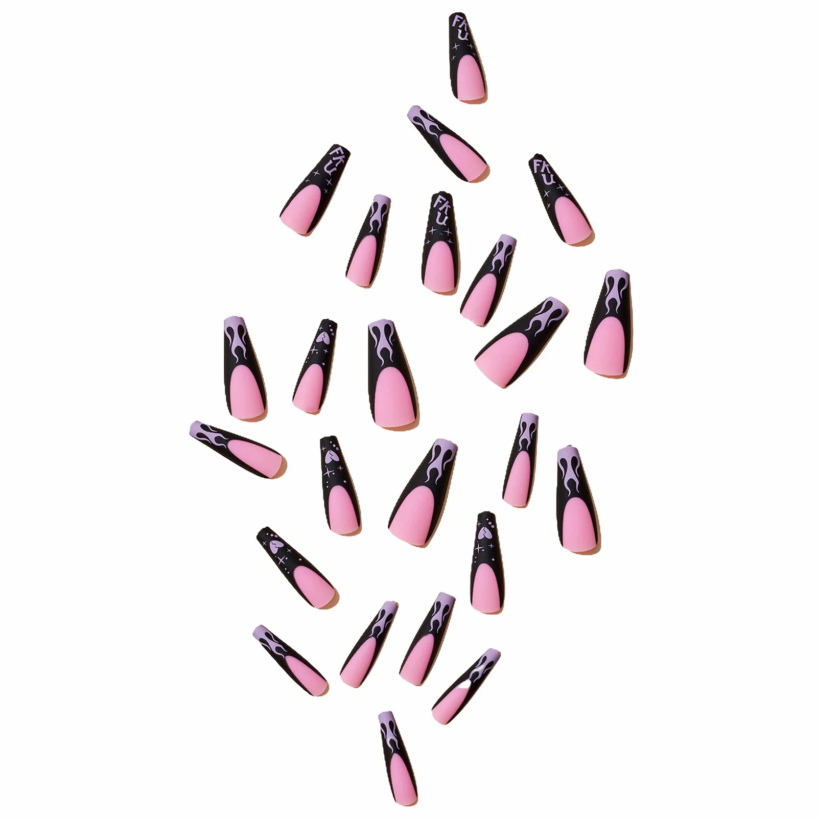 Black & Pink Long Coffin Nails Not Hurting Hands Not Easy to Break Nails for Trendy Women Hand Makeup