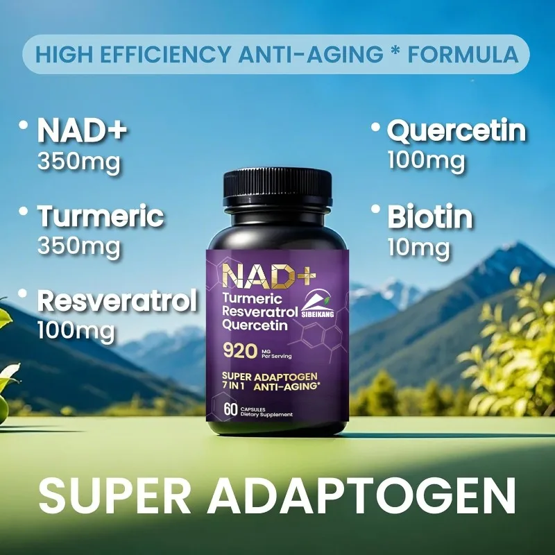 Nad+supplement Capsules Contain Resveratrol, Turmeric, Quercetin, Biotin Cell Energy, Anti-aging Skin Support