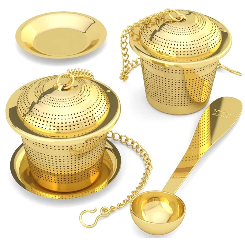 Loose Leaf Tea Infuser (Set Of 2) With Tea Scoop And Drip Tray - Ultra Fine Stainless Steel Strainer & Steepe CNIM Hot