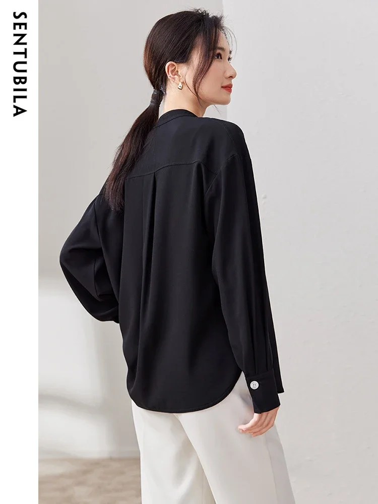 SENTUBILA Double Breasted Blazer Women 2024 Autumn Loose Fit Shacket Chic And Elegant Woman Long Sleeve Shirt Jacket 143W58096X